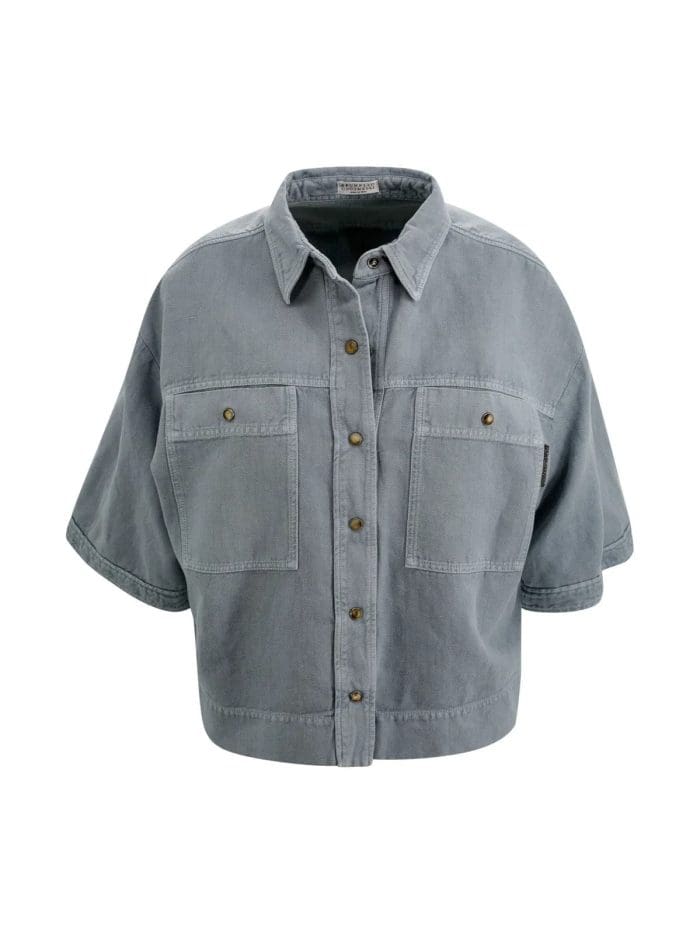 Brunello Cucinelli Short Sleeved Cropped Shirt