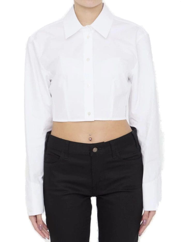 Alexander Wang Collared Long-Sleeve Cropped Shirt
