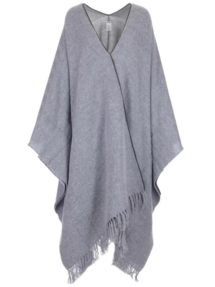 Brunello Cucinelli Monili-Trim Fringed Knitted Poncho