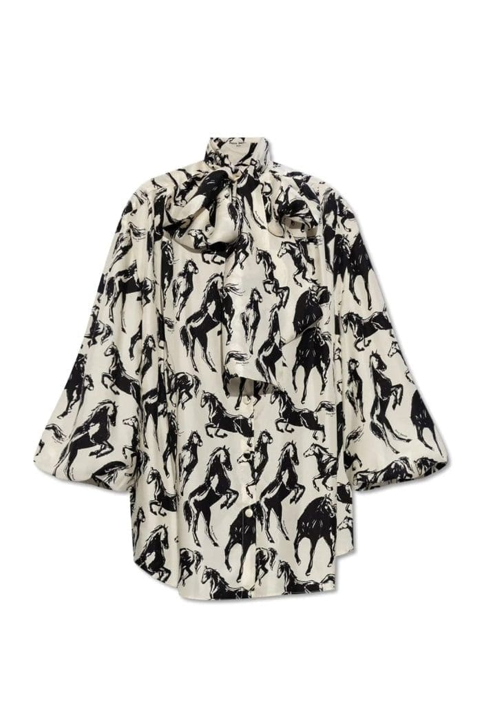 Balmain Tie Neck Printed Shirt