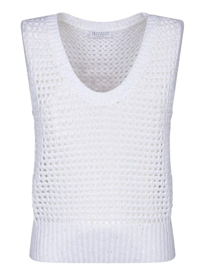 Brunello Cucinelli Sequin Embellished Open Knitted Vest