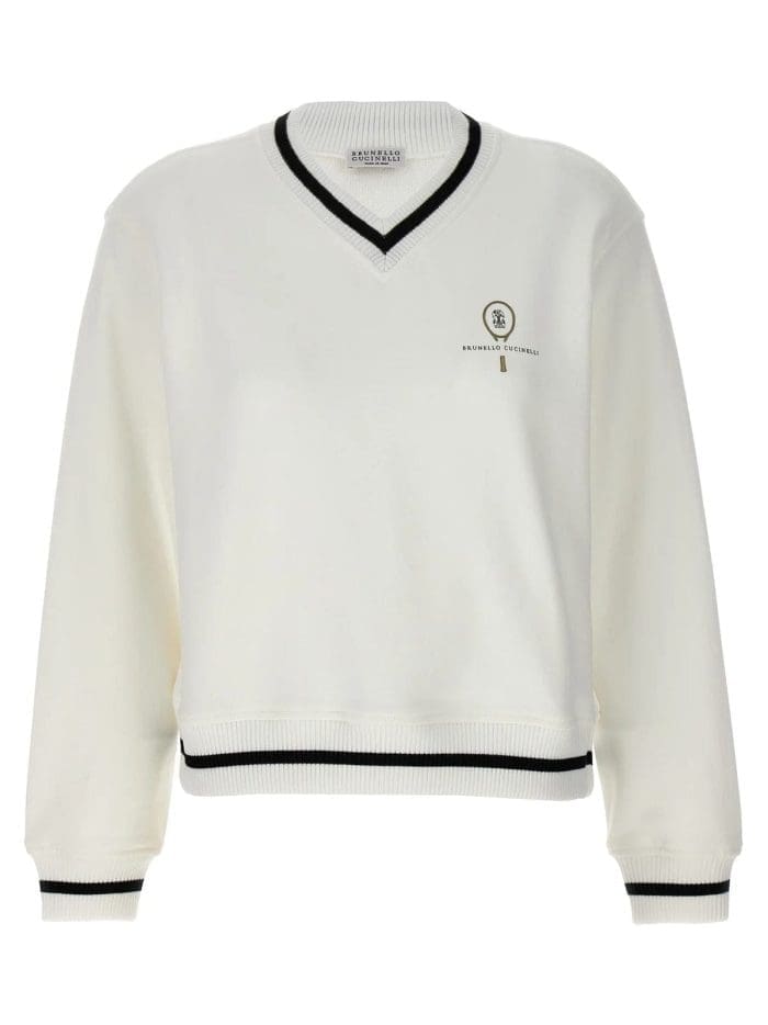 Brunello Cucinelli Logo Embroidered V-Neck Sweatshirt
