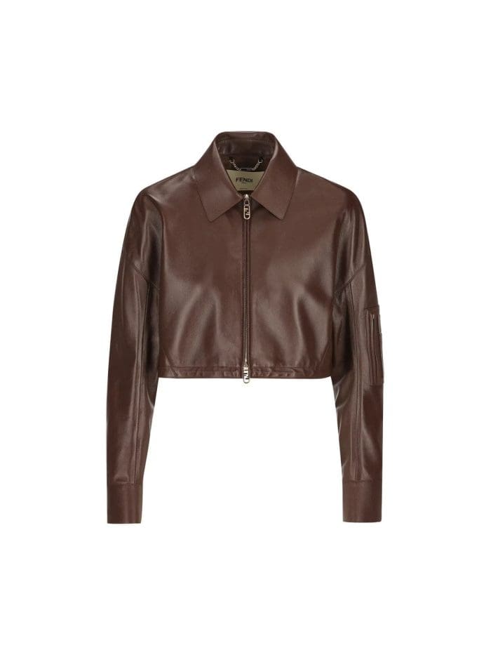 Fendi Zip-Up Leather Cropped Jacket