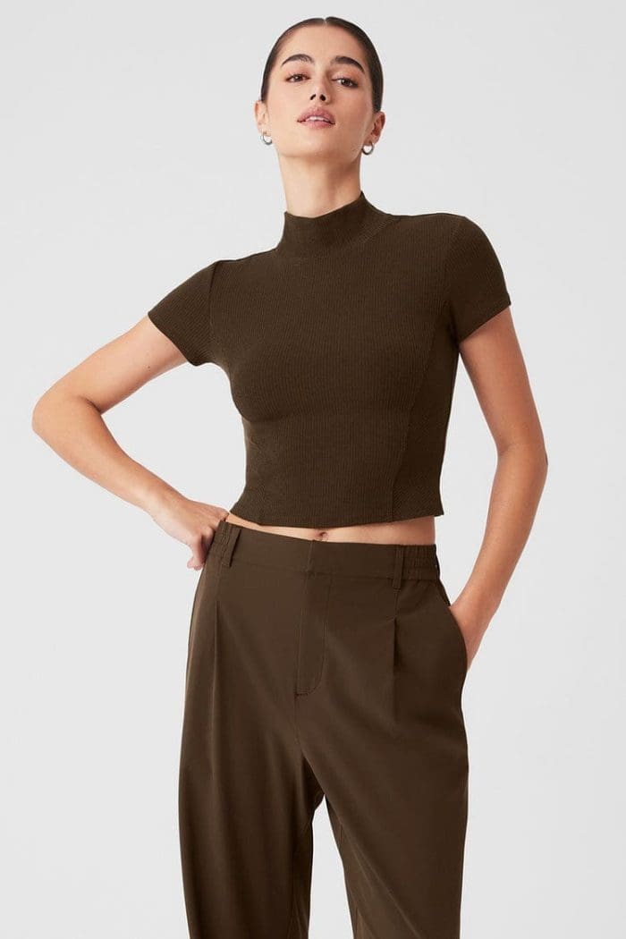 Wellness Rib Mock Neck Polished Short Sleeve