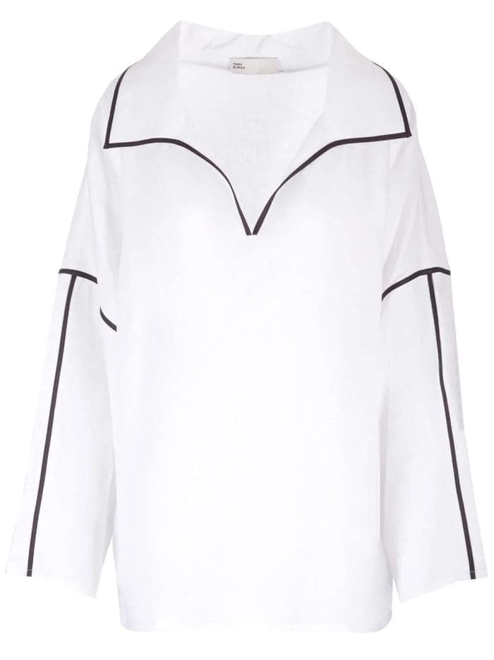 Tory Burch Contrasted-Trim V-Neck Shirt