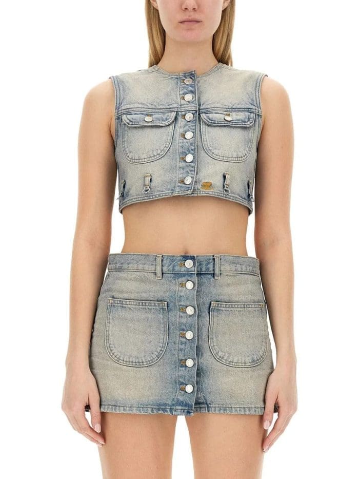 Courrèges Multiflex Denim Cropped Vest