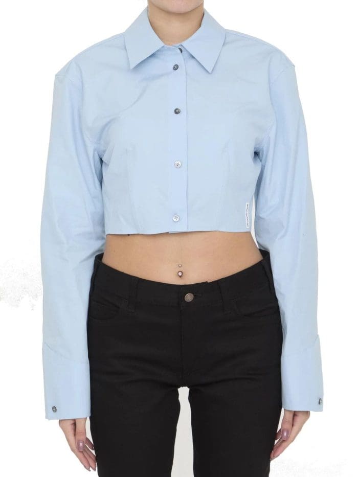 Alexander Wang Collared Long-Sleeve Cropped Shirt